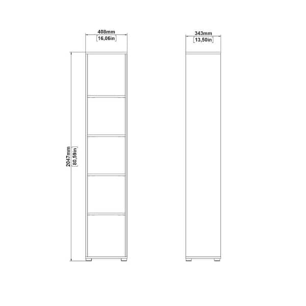 Tvilum Sign Open Narrow 5 Shelf Bookcase in Matte Grey and Jackson Hickory
