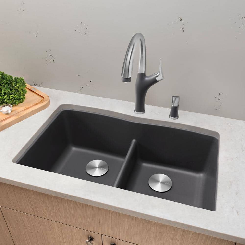 Cinder Stone Double Bowl Undermount Kitchen Sink