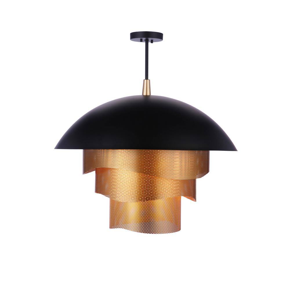 Matte Black and Gold Triple-Tier LED Pendant Light