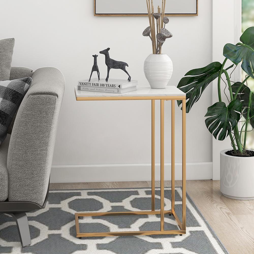18.9 in. W x 11.8 in. D White Rectangular Marble C Table and Accent Table with Soft Gold Base price history on PriceWatchPro