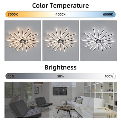 45 in. Indoor Modern Black Ceiling Fan with Light, Flush Mount Ceiling Fan with Remote, Dimmable, 3-Color, 6-Speeds OLUZO Ceiling Fans With Lights