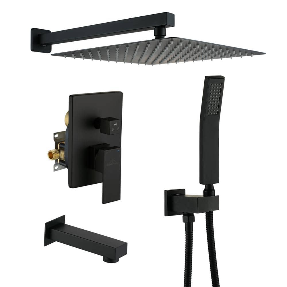 1-Spray Patterns with 2.5 GPM 12 in. Square Wall Mount Dual Shower Heads wi