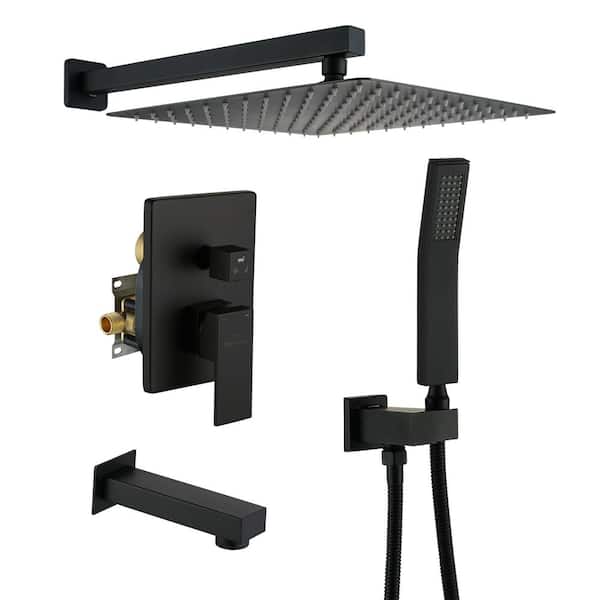 Boyel Living 1-Spray Patterns with 2.5 GPM 12 in. Square Wall Mount Dual Shower Heads with Pressure Balance Valve in Matte Black