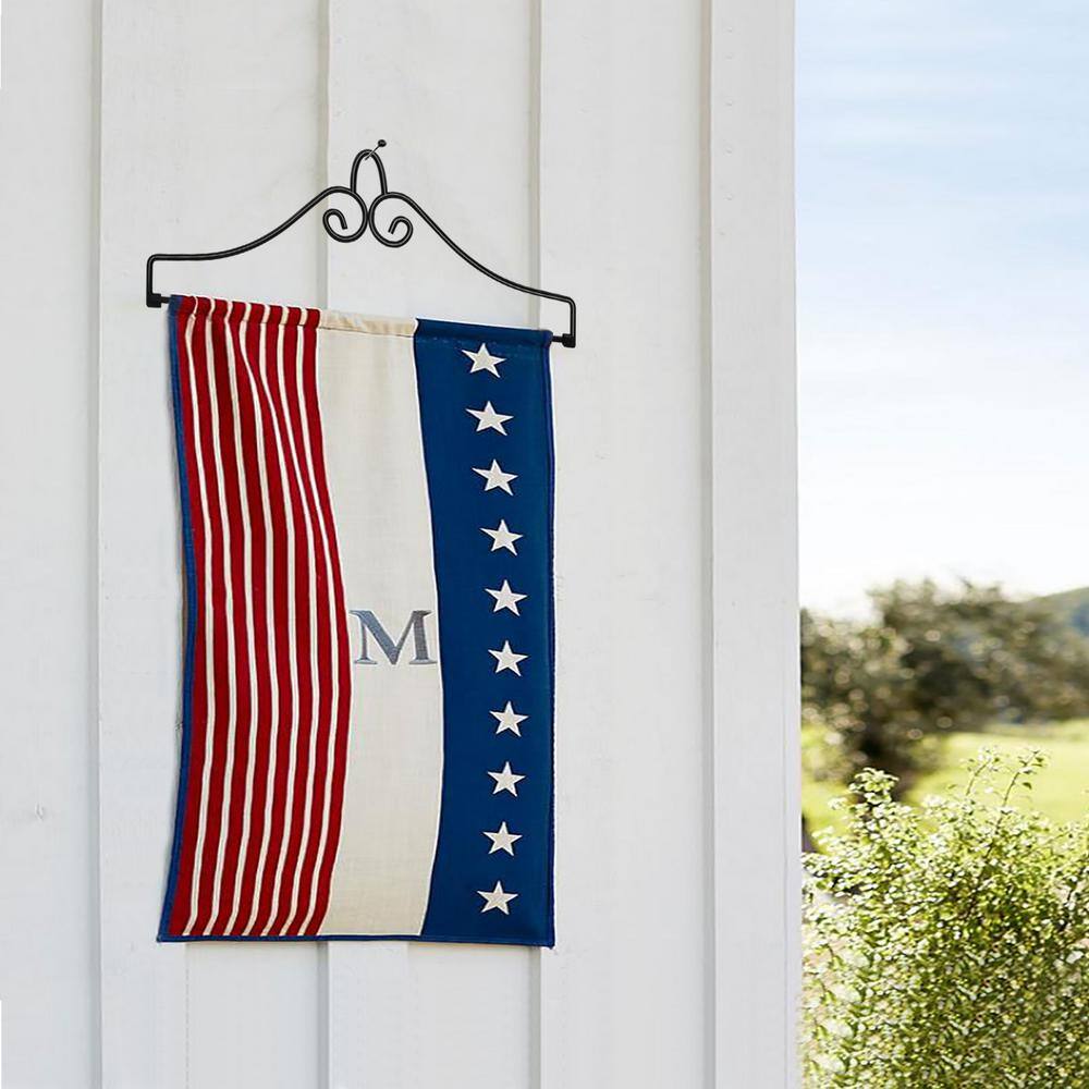 Black Wrought Iron Garden Flag Hanger with Matte Finish
