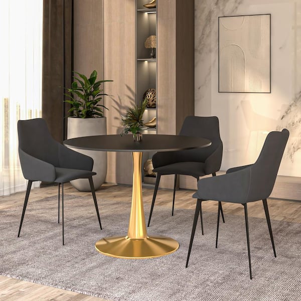 Round Dining Table Modern 40 in. MDF Wood Tabletop with Gold Steel Pedestal Base Bristol Series in Black