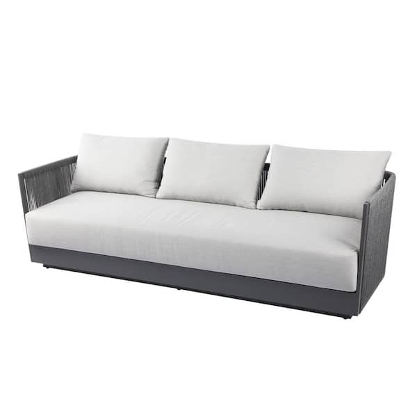Elementi Capri Outdoor Aluminum 3-Seat Sofa with Light Grey Sunbrella Cushions