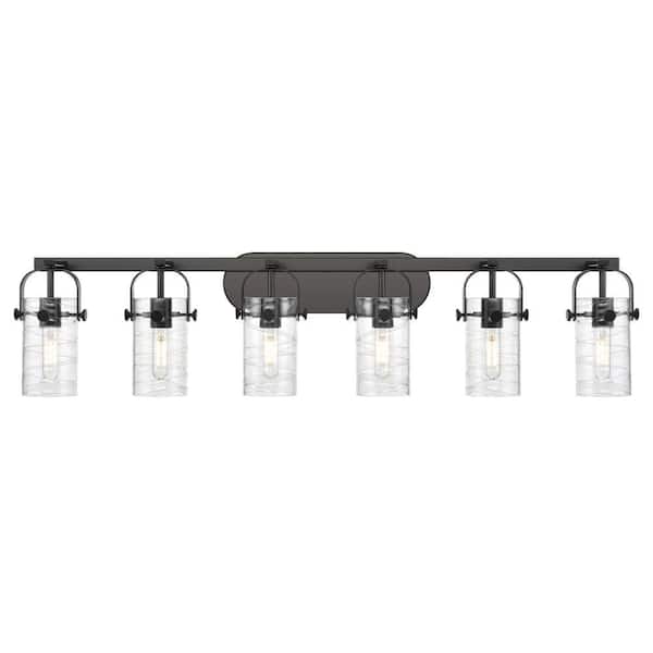 Pilaster II Cylinder 43.88 in. 6-Light Matte Black Vanity Light with Glass Shade