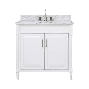 Bristol 37 in. W x 22 in. D x 35 in. H Bath Vanity in White with White Marble Top