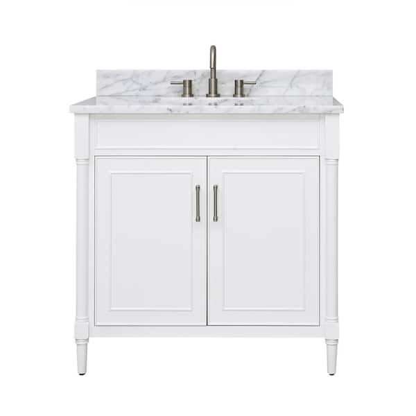 Avanity Bristol 37 in. Single Sink White Bath Vanity with Carrara White Marble Top