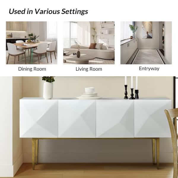 Joschka White Paint Finish 71 in.Wide Modern Storage Sideboard with 3D  Viewing Standard and Metal Legs