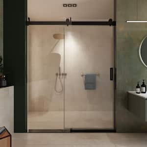 60 in. W x 76 in. H Single Sliding Frameless Shower Door with 3/8 in. Clear Glass and Buffer Function, Matte Black