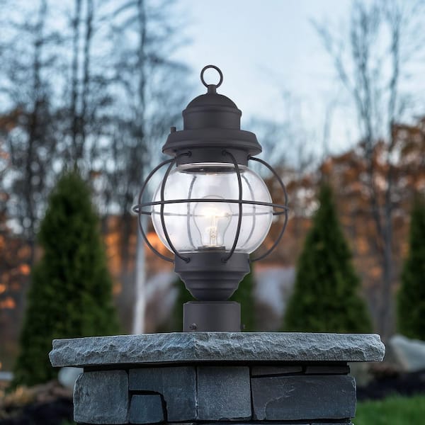 Bel Air Lighting Catalina 15 in. 1-Light Black Outdoor Lamp Post Light Fixture with Seeded Glass