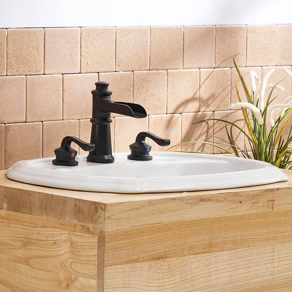 Matte Black Widespread Waterfall Bathroom Faucet with Lever Handles