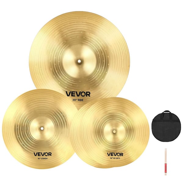 Cymbal Pack, 3-Pieces, for Drum Set (14-in. Hi-Hats, 16-in. Crash, 20-in. Ride, Drumsticks and Cymbal Bag) Bright Copper