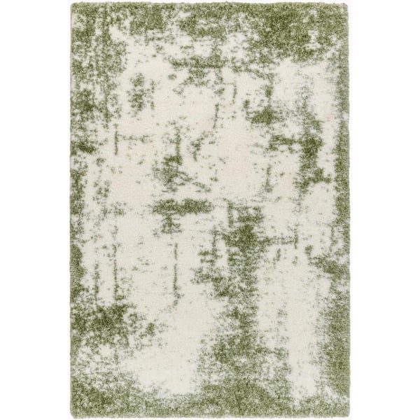 Livabliss Cloudy Shag Green/Off-White Abstract 8 ft. x 10 ft. Indoor Area Rug