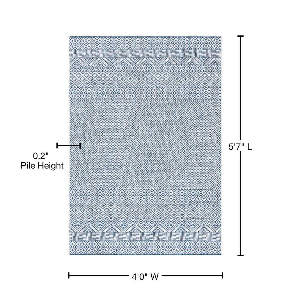 Blue and Navy Geometric Flat Woven Indoor/Outdoor Rug
