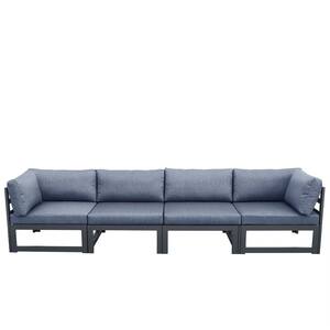 4 pieces Aluminum Outdoor Sectional Set sofa with Gray Cushions