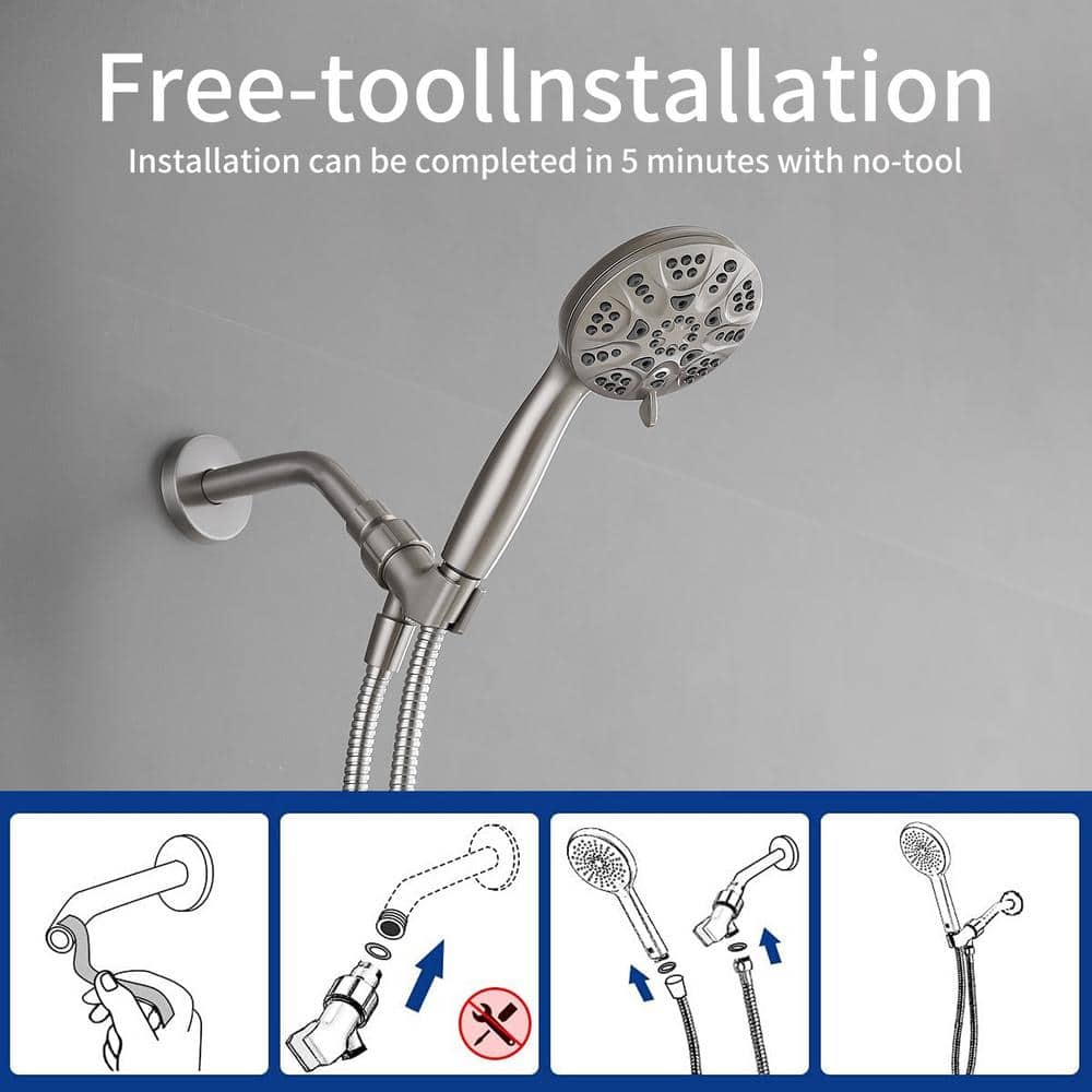 Brushed Nickel Wall Mount Handheld Shower Head with Adjustable Bracket
