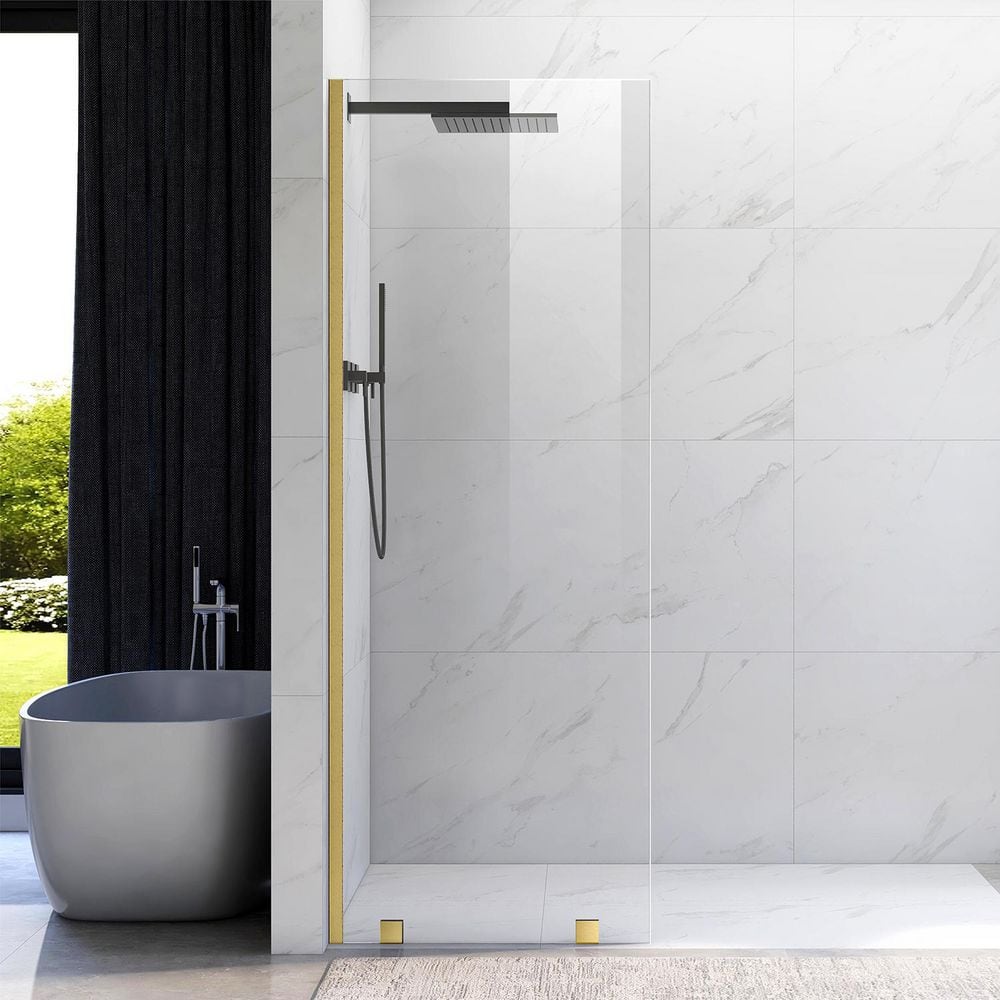 UKH07B 30-1/2 in. W x 80 in. H U-Channel Frameless Fixed Shower Door Panel in Satin Brass, 3/8 in. Clear Glass price history on PriceWatchPro