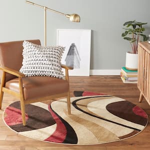 Tribeca Slade Brown/Red 5 ft. Abstract Round Area Rug