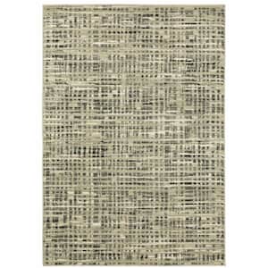 Beige Grey Ivory and Sage Blue 4 ft. x 6 ft. Geometric Power Loom Stain Resistant Area Rug