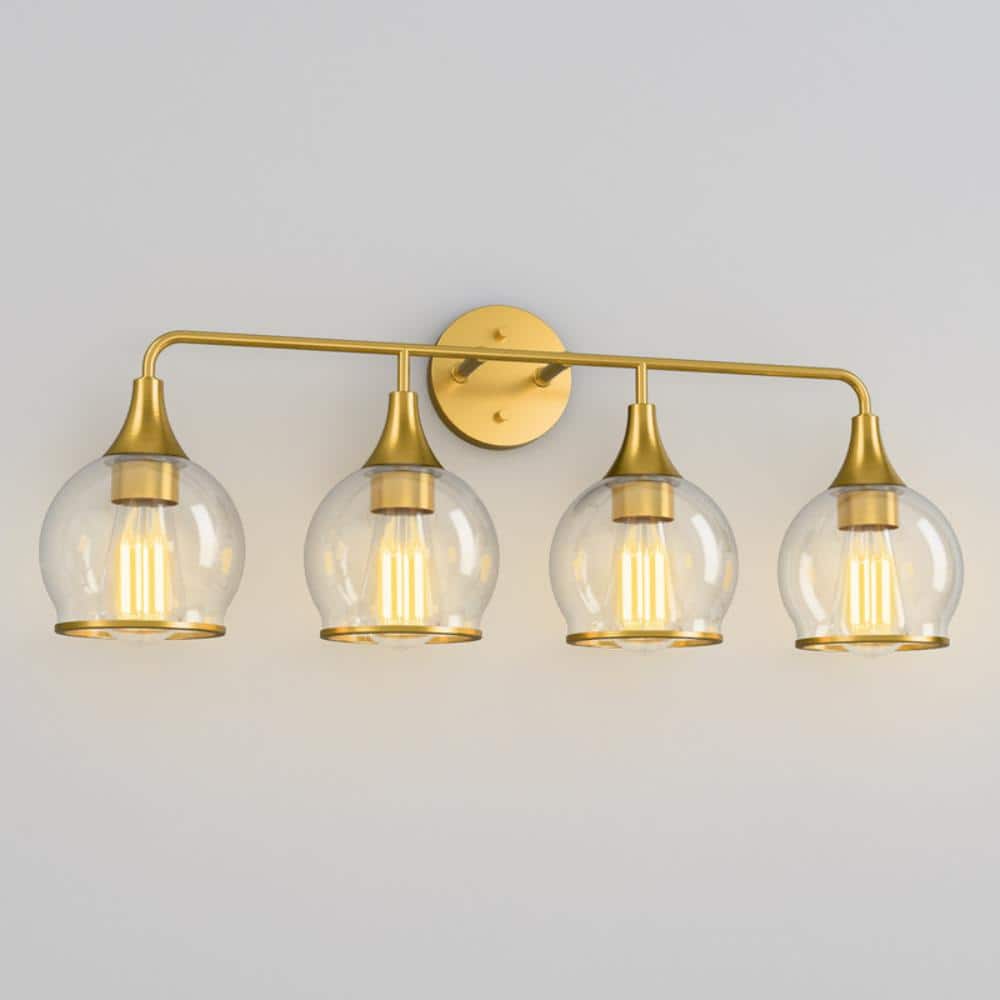 30 in. 4-Light Gold Classic Traditional Bathroom Vanity Light with Clear Globe Glass Shades price history on PriceWatchPro