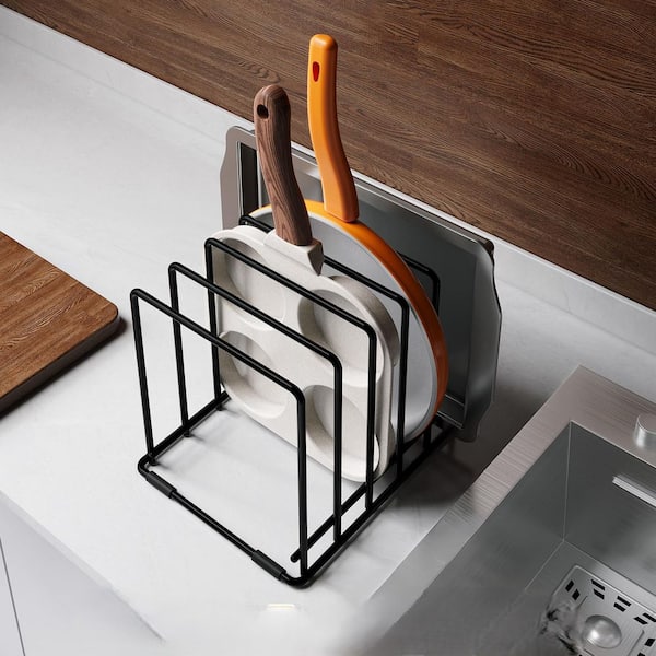 5-Slot Steel Standing Vertical Pot Rack Organizer Space Saving Storage for Thin Pans Baking Trays in Black