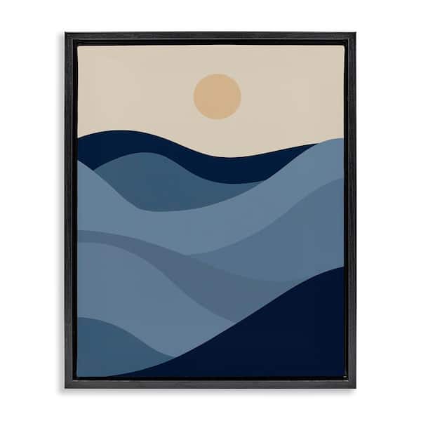 Stupell Industries Blue Hills and Moon by Daphne Polselli Black Floater Frame Nature Graphic Art Print 31 in. x 25 in.
