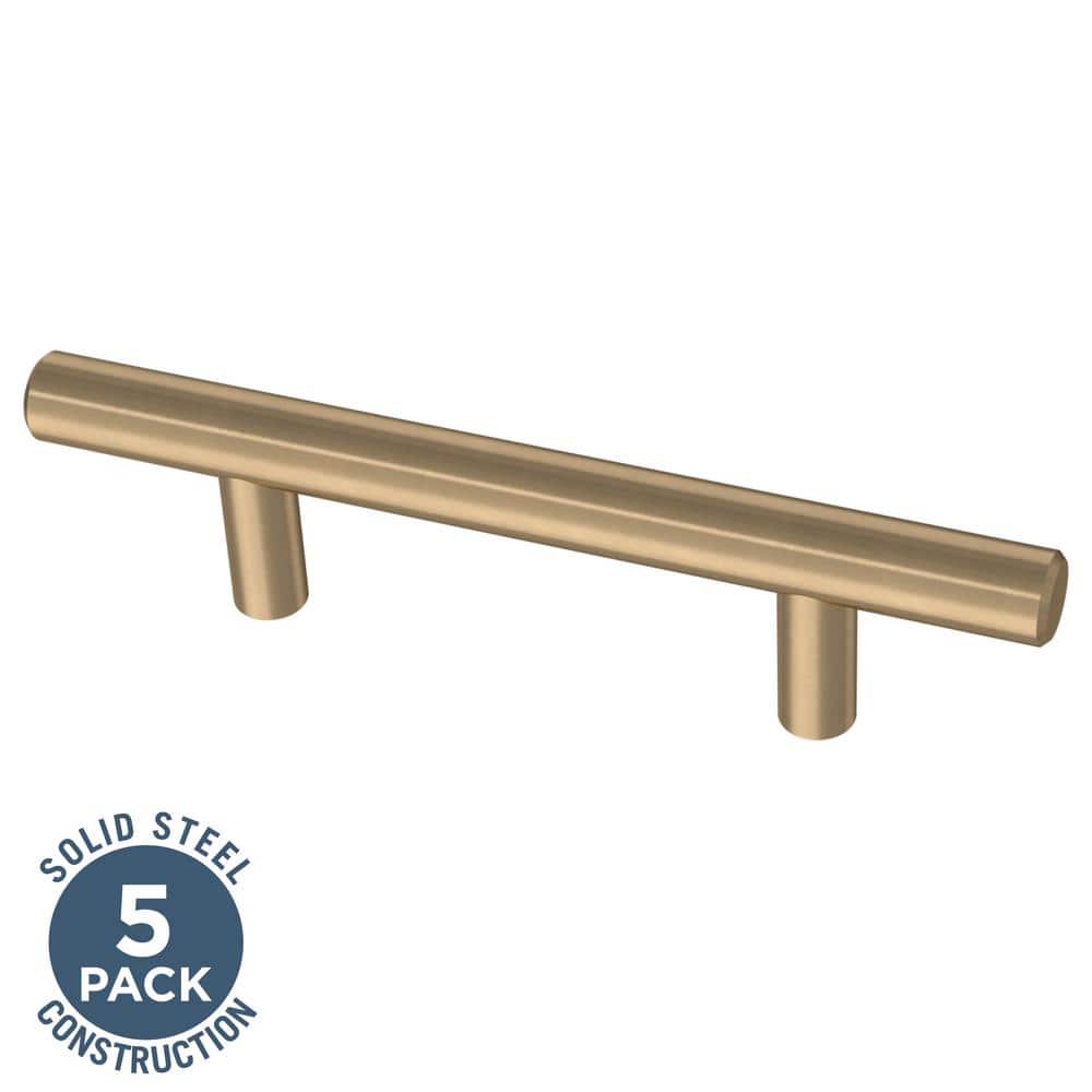5-Pack Solid Bar 3 in. (76 mm) Modern Cabinet Pulls in Champagne Bronze wit