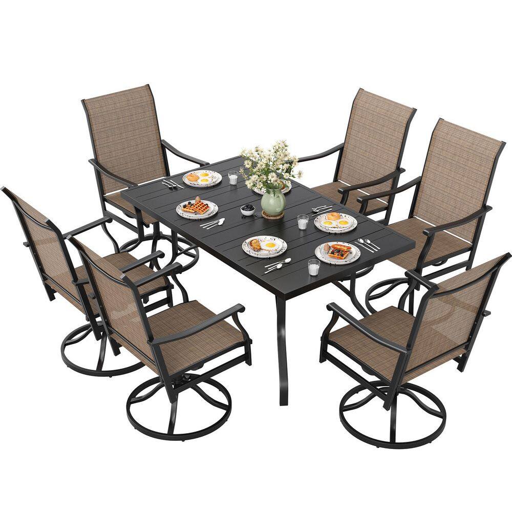 7-Piece Black Patio Dining Set in Brown with Swivel Chairs and Table for Poolside, Backyard price history on PriceWatchPro