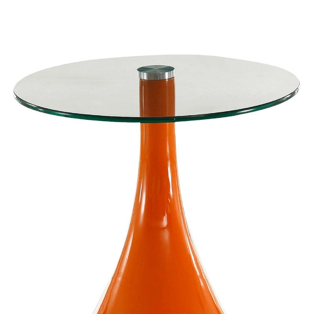 Tiny Orange Glass Top Round Accent Table