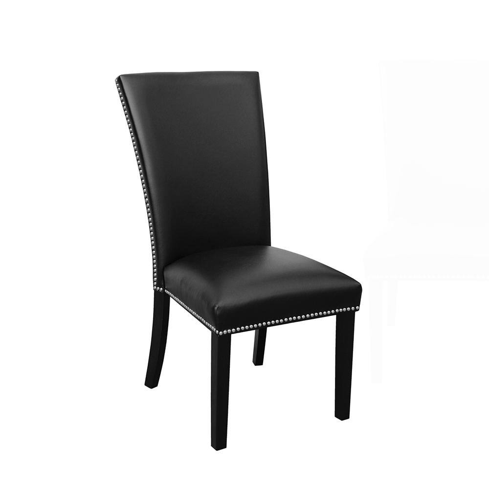 Camila Black Faux Leather Upholstered Side Chair Set with Silver Accents