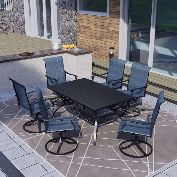Anmutig 7-Piece Metal Patio Dining Set with Six Swivel Chairs