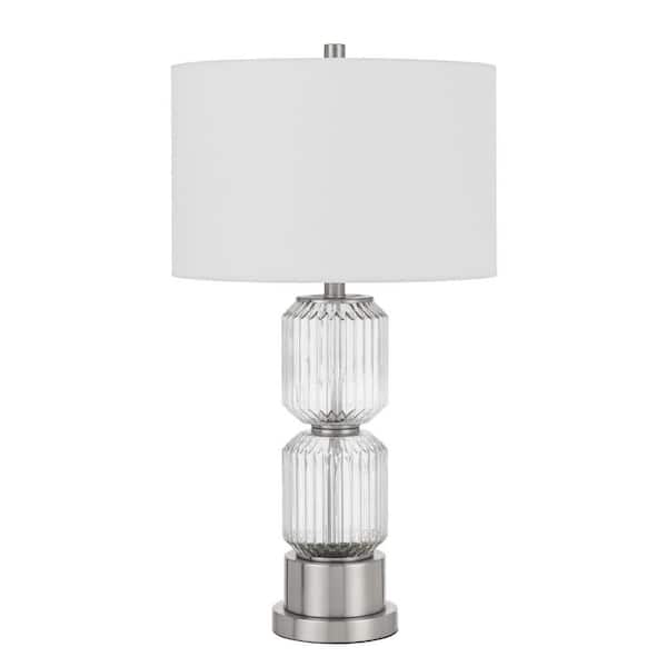 HomeRoots 28 in. Nickel Metal Table Lamp with White Drum Shade