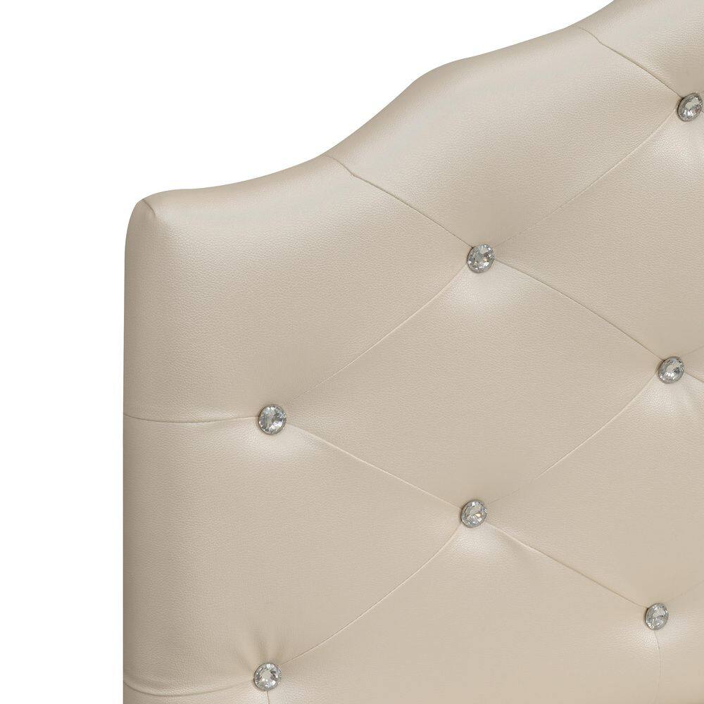 Pearl Faux Leather Tufted Queen Headboard with Crystal Buttons