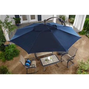 11 ft. Aluminum and Steel Cantilever Solar LED Offset Outdoor Patio Umbrella in Midnight Navy Blue