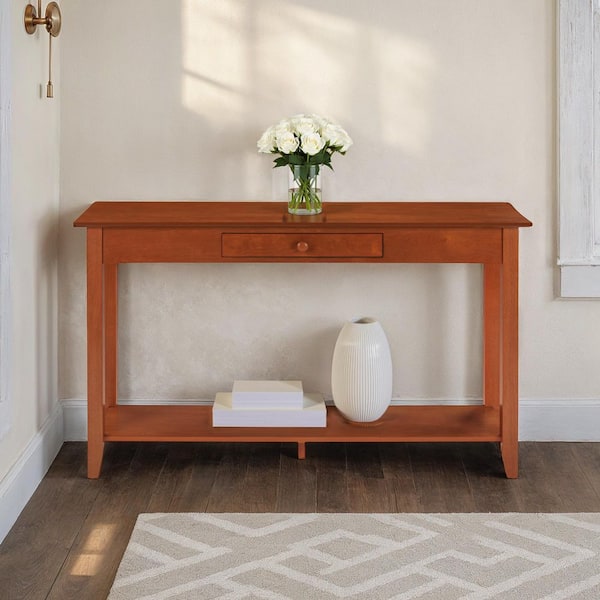 American Heritage 48 in. Cherry Standard Rectangle Wood Console Table with Drawers