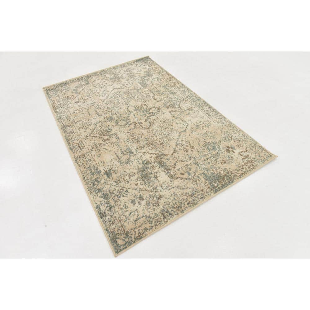 Geometric Gray Synthetic 4' x 6' Easy-Care Area Rug
