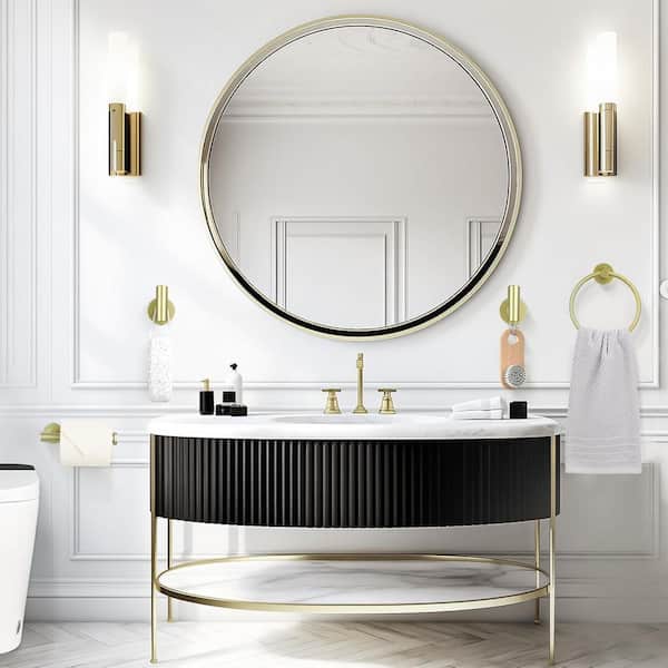 4-Piece Bath Hardware Set With Robe Towel Hooks Towel Ring Toilet Paper Holder Modern Accessories Kit in Brushed Gold