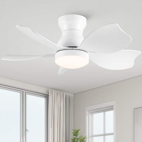 Topsky 30 in. Indoor Matte White Low Profile Standard Ceiling Fan with Light and Remote Control