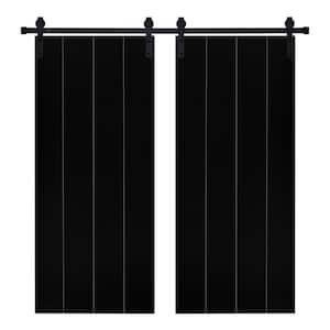 Modern Verticalline Designed 48 in. x 80 in. MDF Panel Black Painted Double Sliding Barn Door with Hardware Kit