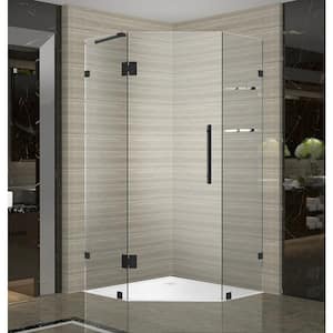 Neoscape GS 34 in. x 34 in. 72 in. Frameless Neo-Angle Hinged Shower Door with Glass Shelves in Matte Black