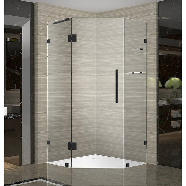 Aston Neoscape GS 42 in. x 42 in. 72 in. Frameless Neo-Angle Hinged Shower Door with Glass Shelves in Matte Black