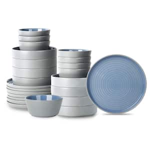 Elica 24-Piece Blue and Grey Stoneware Dinnerware Set (Service for 8)