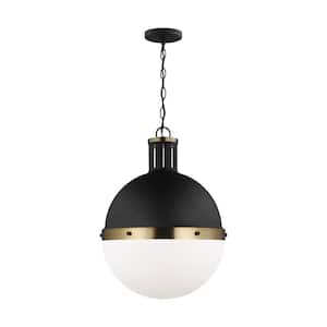 Hanks 1-Light Midnight Black Large Globe Pendant Light with Smooth White Glass Shade