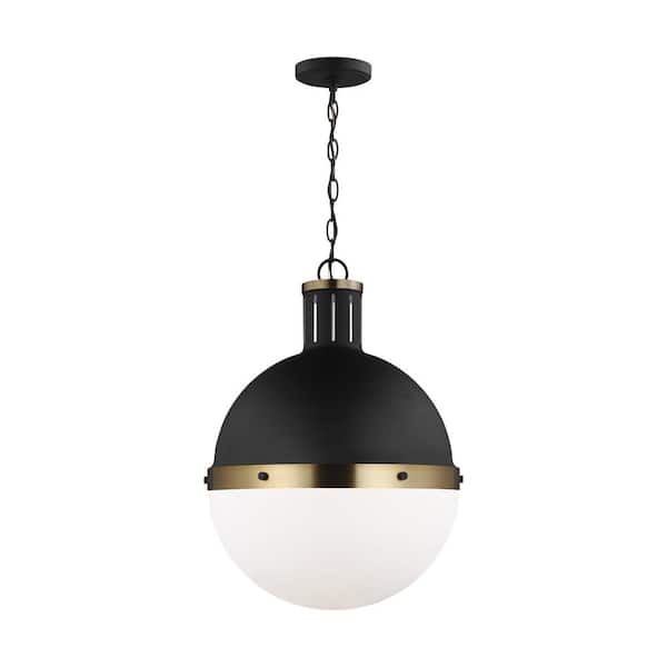 Generation Lighting Hanks 1-Light Midnight Black Large Globe Pendant Light with Smooth White Glass Shade