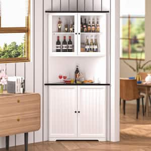 Corner Pantry Organizer Cabinet with Adjustable Shelves and Glass Doors in White