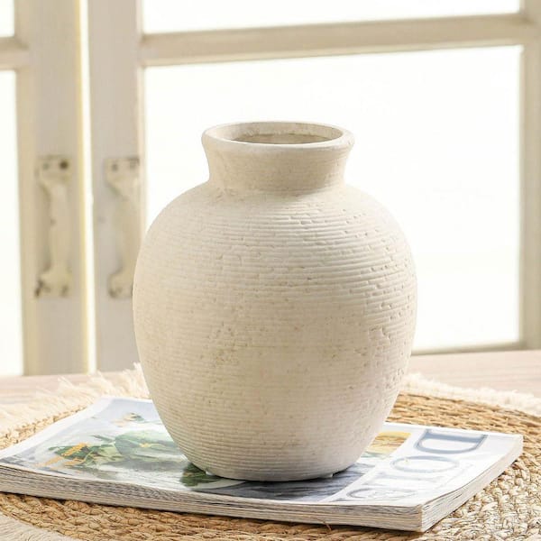 7.4 in. Rustic Ceramic Round Flower Vase Home Decorative Vase
