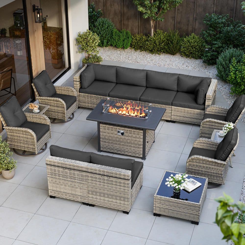 muphyers 14-Piece Wicker Patio Conversation Set with Fire