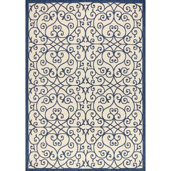 Madrid Vintage Filigree Textured Weave Navy/Beige 3 ft. x 5 ft. Indoor/Outdoor Area Rug